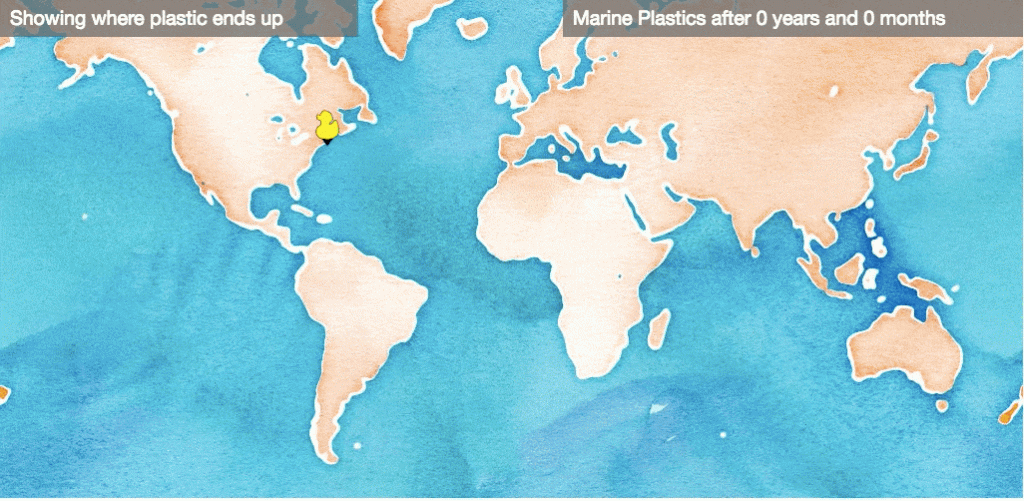 The gif shows the rubbish ocean currents on the North Atlantic