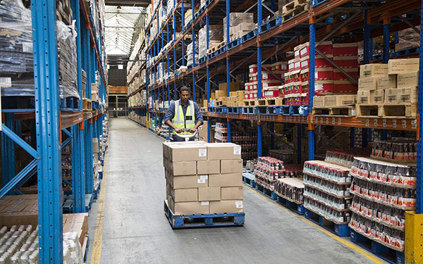 plastic pallets in food warehouse