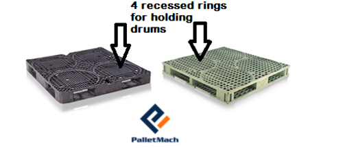 drum plastic pallets with 4 recessed rings each